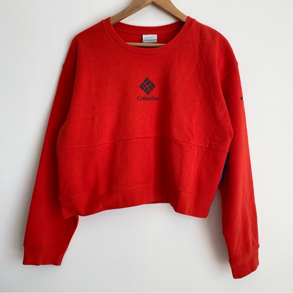Columbia Womens Cropped Top Sweatshirt, Long Sleeve, Crew Neck, Red, Size L